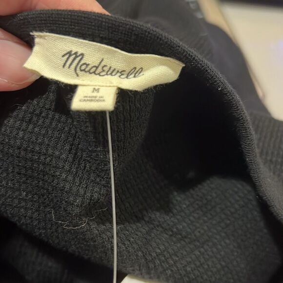 Madewell ns612 Black Waffle-Knit Scoopneck Henley Tee size med. NWT - Picture 4 of 8